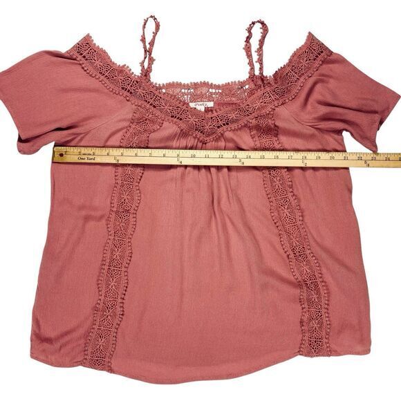 Pinky Blouse Women M Pink Lace Trim Feminine Romantic Bohemian Coastal Beach Top - Picture 10 of 15